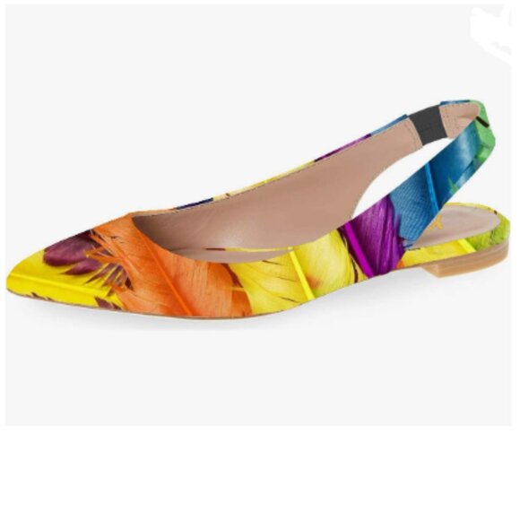 YDN Colorful Feather Pointed Toe Slingback Low Heel Slip On Dress Slide Sandals - Picture 1 of 8